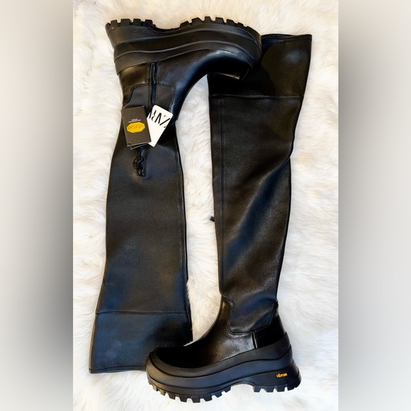 New ZARA OVER THE KNEE BLACK LEATHER VIBRAM BOOTS, US 7.5, $460 From London - Picture 10 of 16